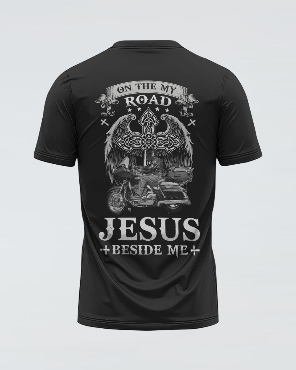 On The My Road Jesus Beside Me Biker Men's Christian Tshirt