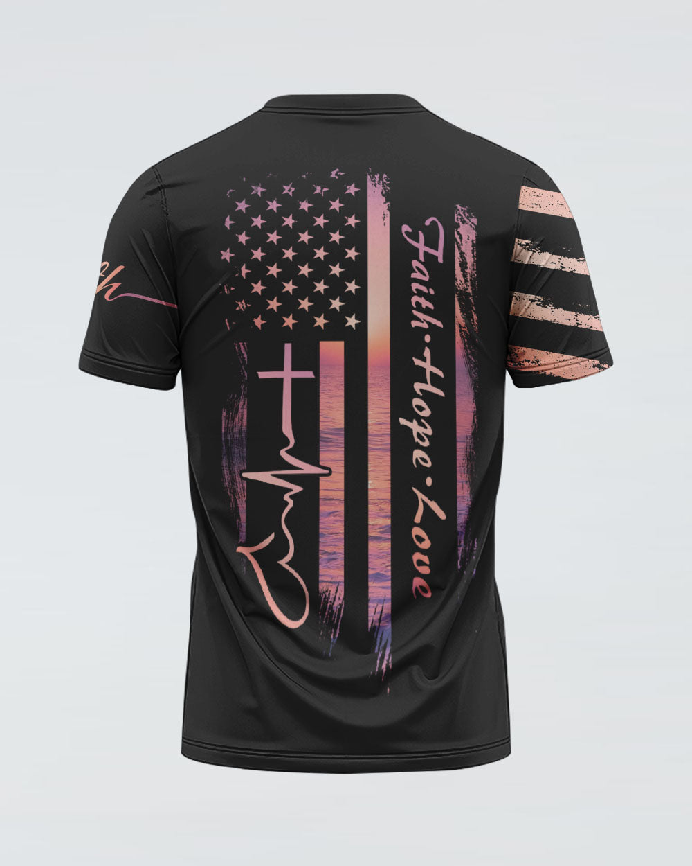 Faith Hope Love Sunset Beach Flag Women's Christian Tshirt