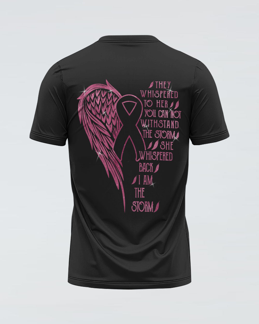 They Whispered To Her You Cannot Withstand The Storm Half Wing Ribbon Women's Breast Cancer Awareness Tshirt