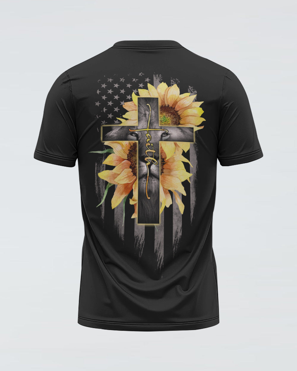 Faith Lion Cross American Flag Heart Beat Women's Christian Tshirt