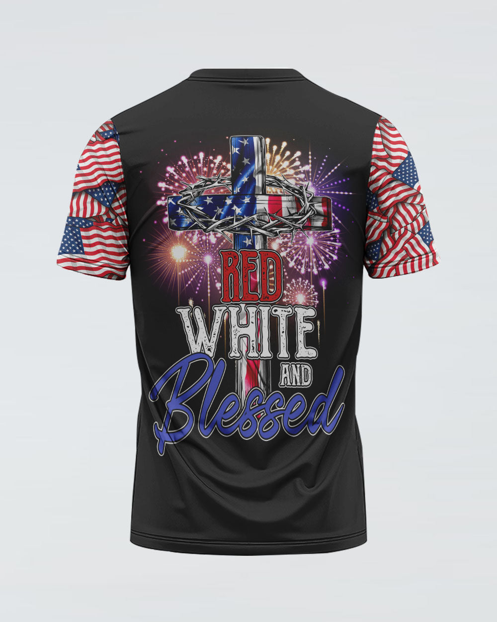 Red White And Blessed America Cross Independence Day Women's Christian Tshirt