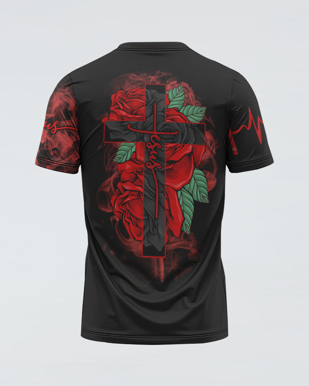 Jesus Cross Red Rose Women's Christian Tshirt