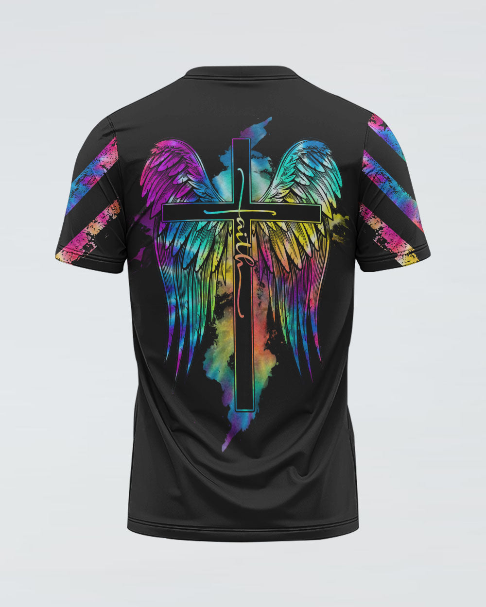 Faith Cross Wings Colorful Women's Christian Tshirt