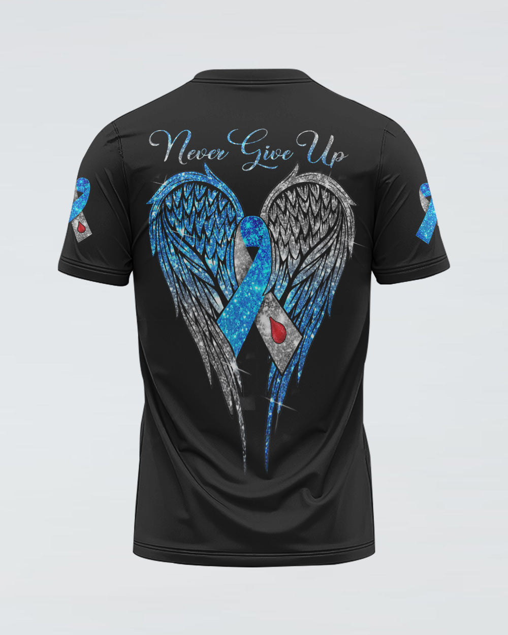 Never Give Up Wings Glitter Women's Diabetes Awareness Tshirt