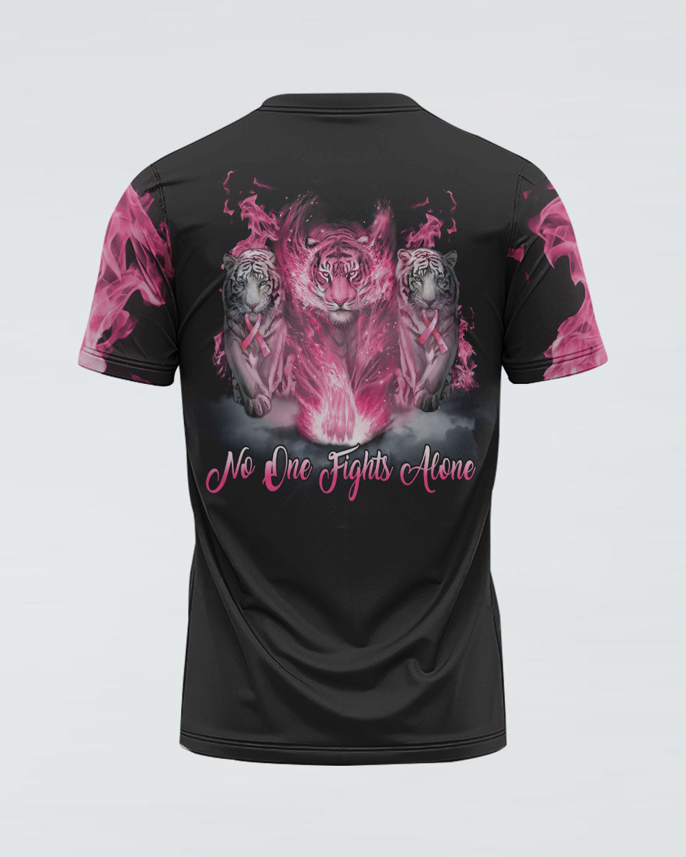 No One Fights Alone Tiger Women's Breast Cancer Awareness Tshirt