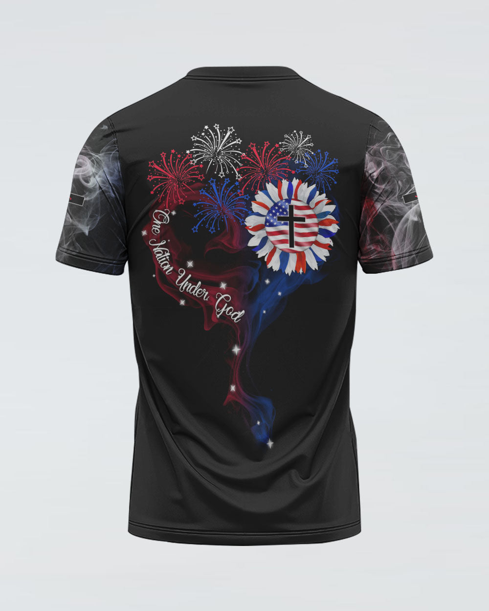 One Nation Under God Firework Smoke Flag Independence Day Women's Christian Tshirt