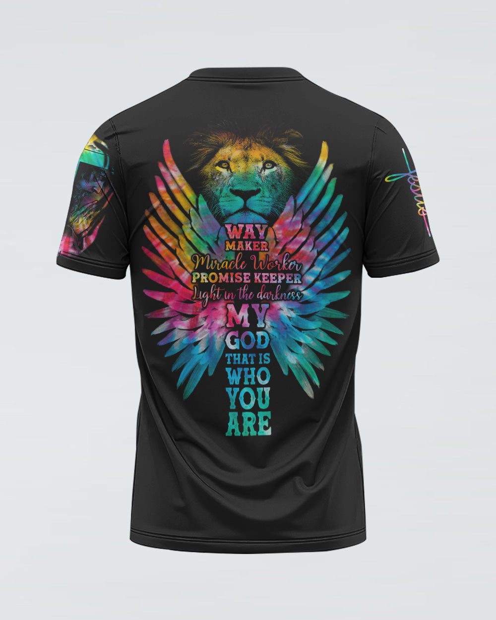 Way Maker Miracle Worker Promise Keeper Life In The Darkness Colorful Lion Wings Women's Christian Tshirt