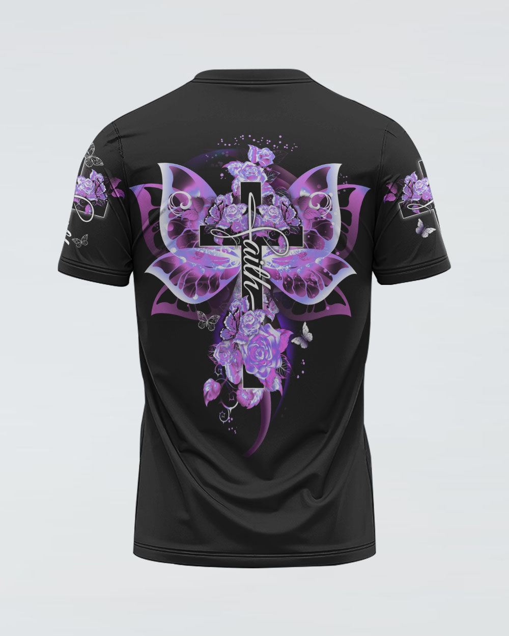 Butterfly Purple Cross Faith Women's Christian Tshirt