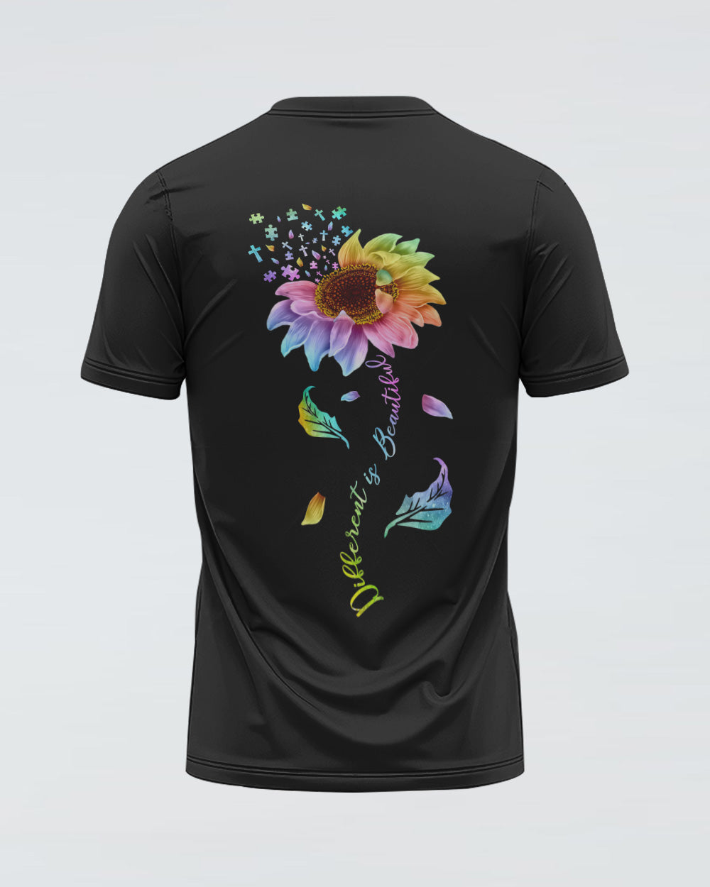 Different Is Beautiful Rainbow Sunflower Women's Autism Awareness Tshirt
