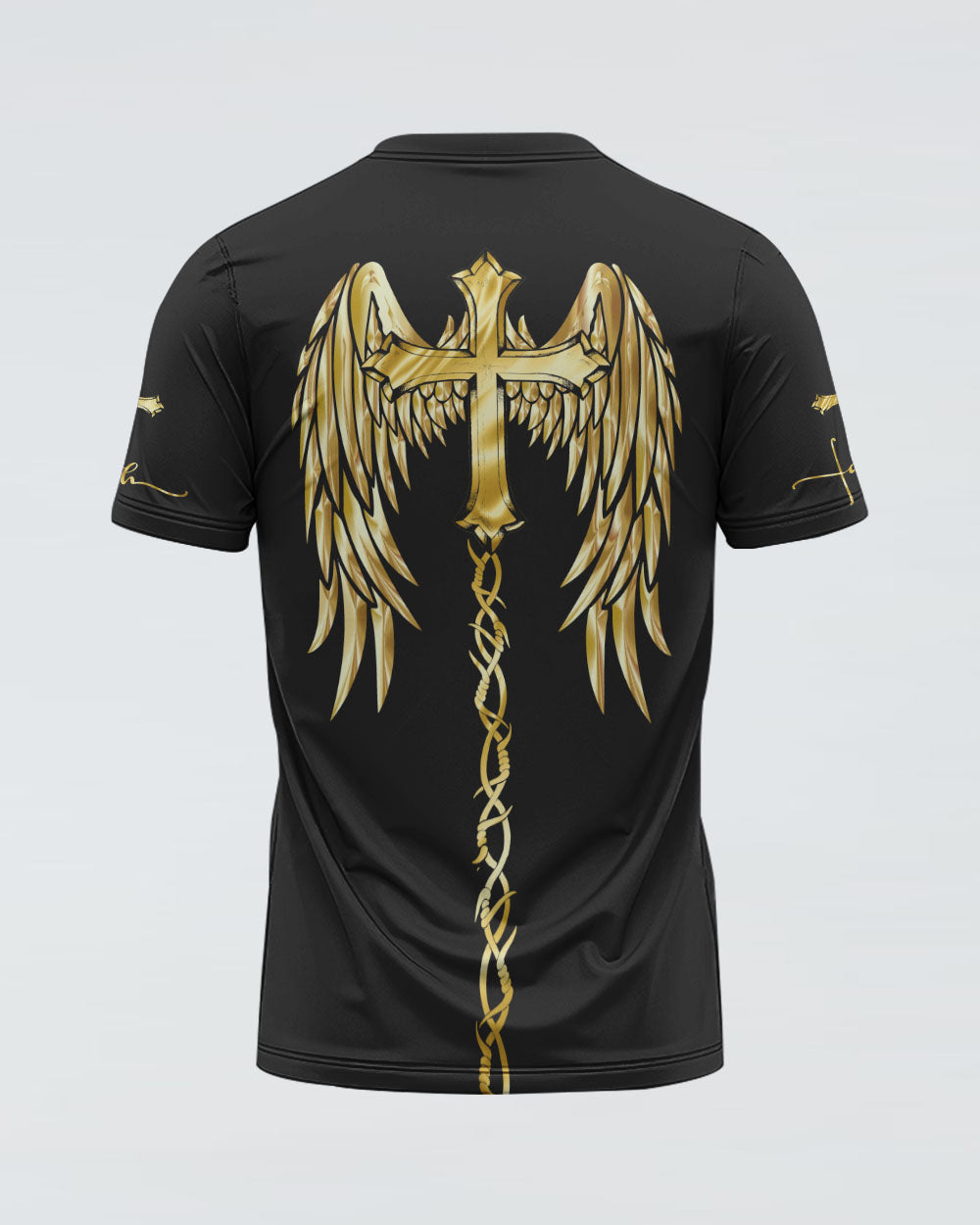 Gold Faith Wings Cross Women's Christian Tshirt