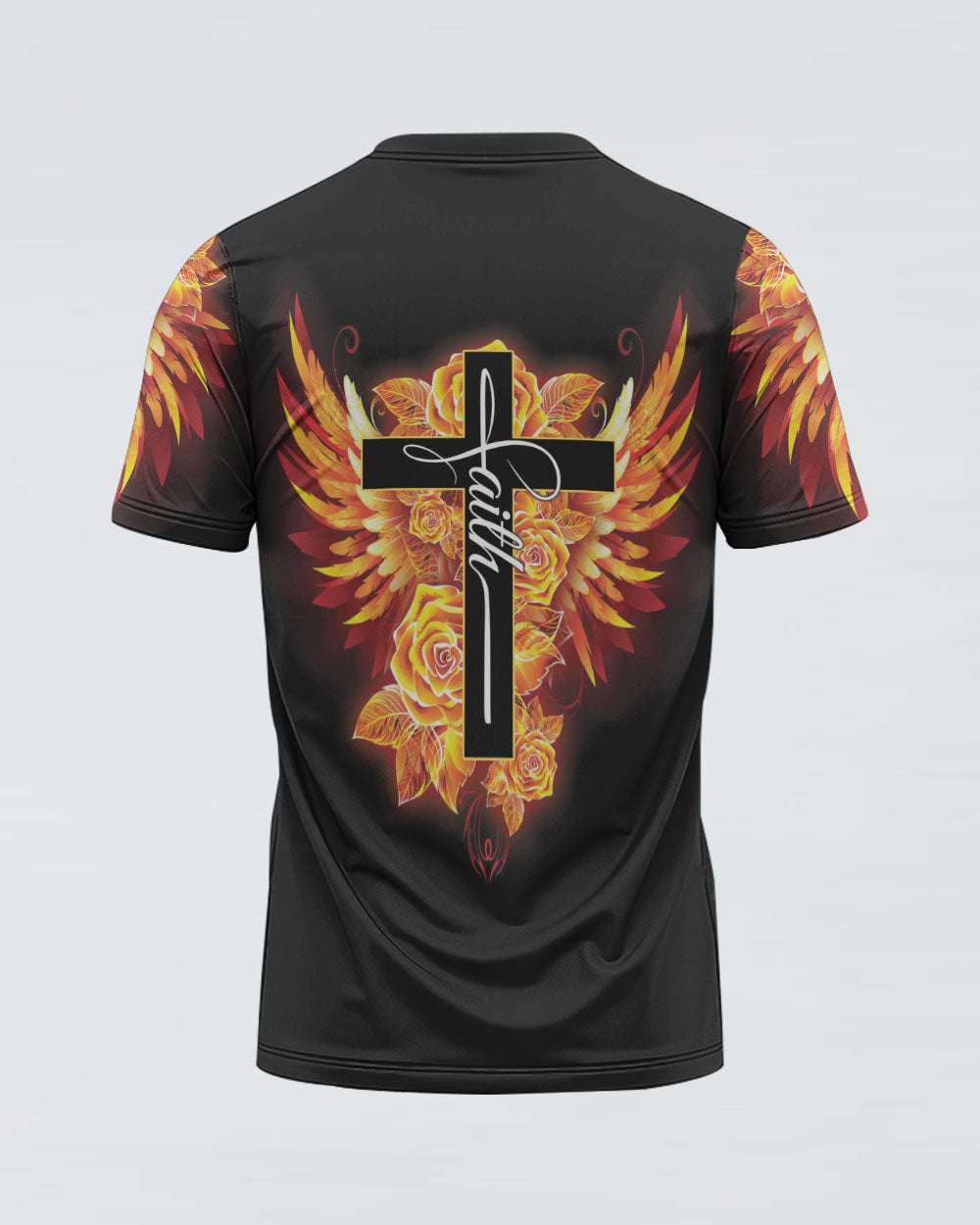 Faith Cross Rose Wings Golden Women's Christian Tshirt
