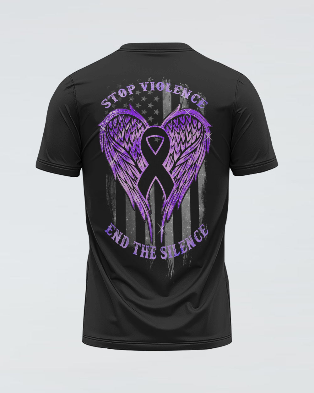 Purple Angel Wings Ribbon Flag Women's Domestic Violence Awareness Tshirt