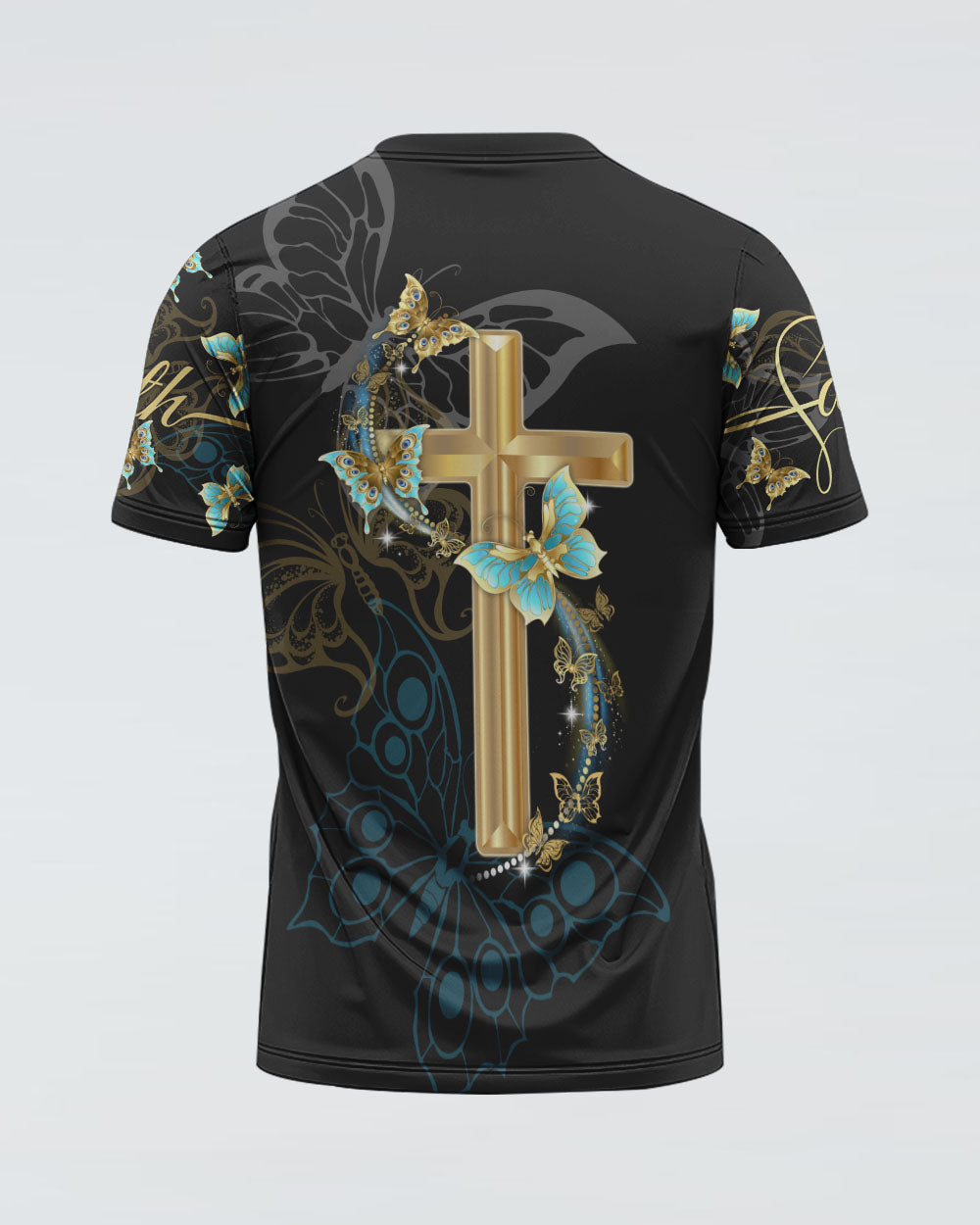 Faith Gold Cross Butterfly Women's Christian Tshirt