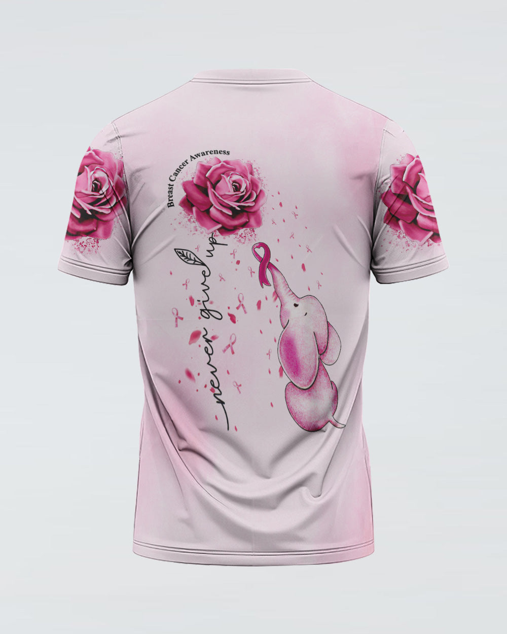 Never Give Up Rose Elephant Women's Breast Cancer Awareness Tshirt