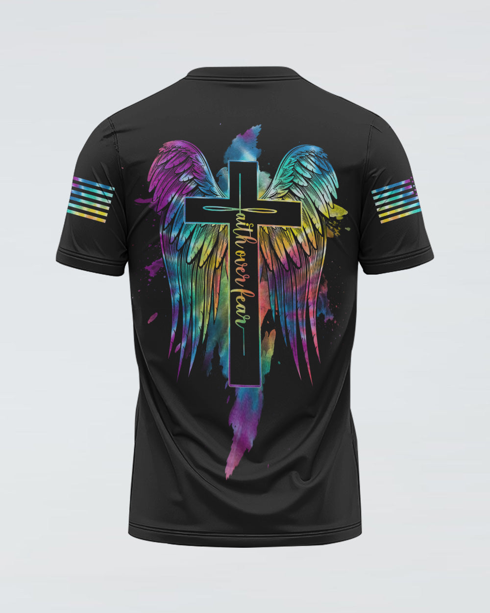 Faith Over Fear Wings Colorful Cross Light Women's Christian Tshirt