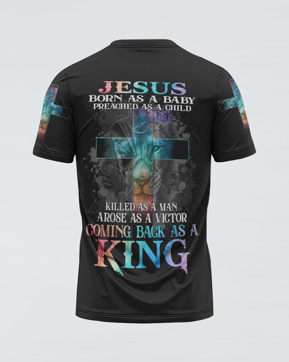 Jesus Born As A Baby Lion Cross Men's Christian Tshirt