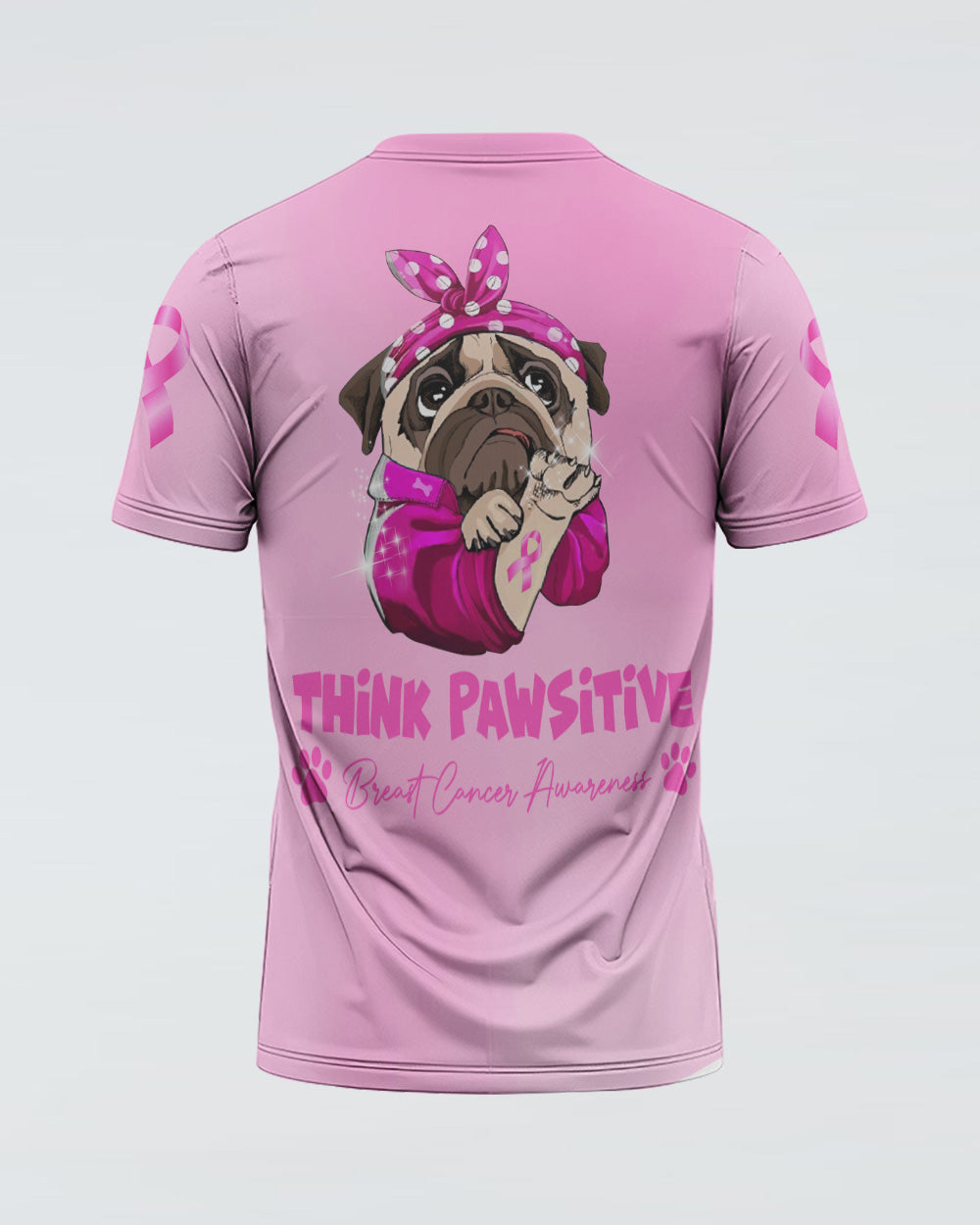 Think Pawsitive Pink Headband PullDog Women's Breast Cancer Awareness Tshirt