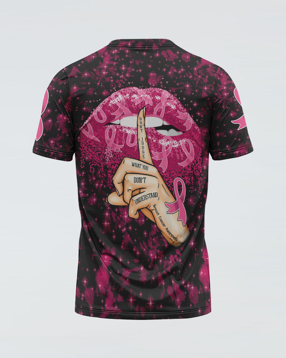 Don't Judge What You Don't Understand Pink Ribbon Lip Women's Breast Cancer Awareness Tshirt