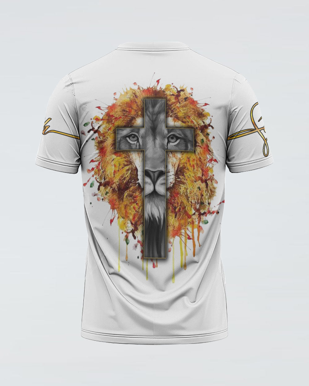 Faith Watercolor Lion Cross Women's Christian Tshirt
