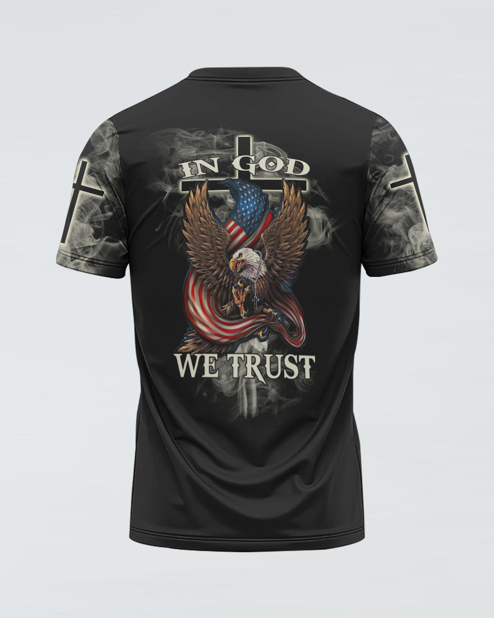 In God We Trust Eagle Cross Smoke Men's Christian Tshirt