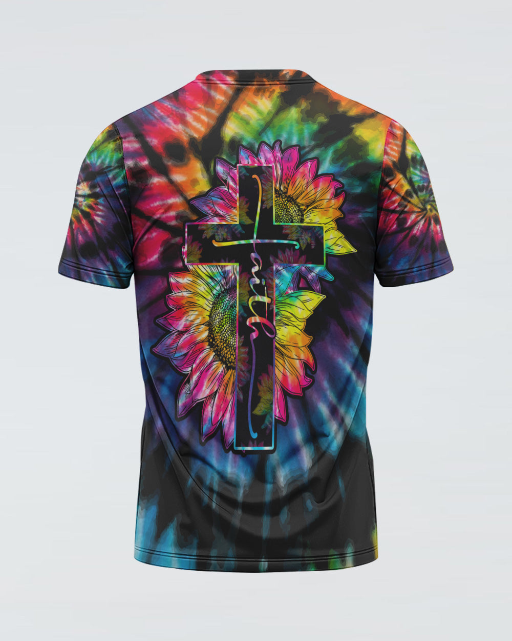 Sunflower Cross Full Tie Dye Faith Women's Christian Tshirt