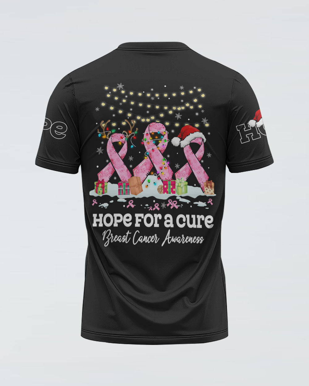 Hope For A Cure Ribbon Christmas Women's Breast Cancer Awareness Tshirt