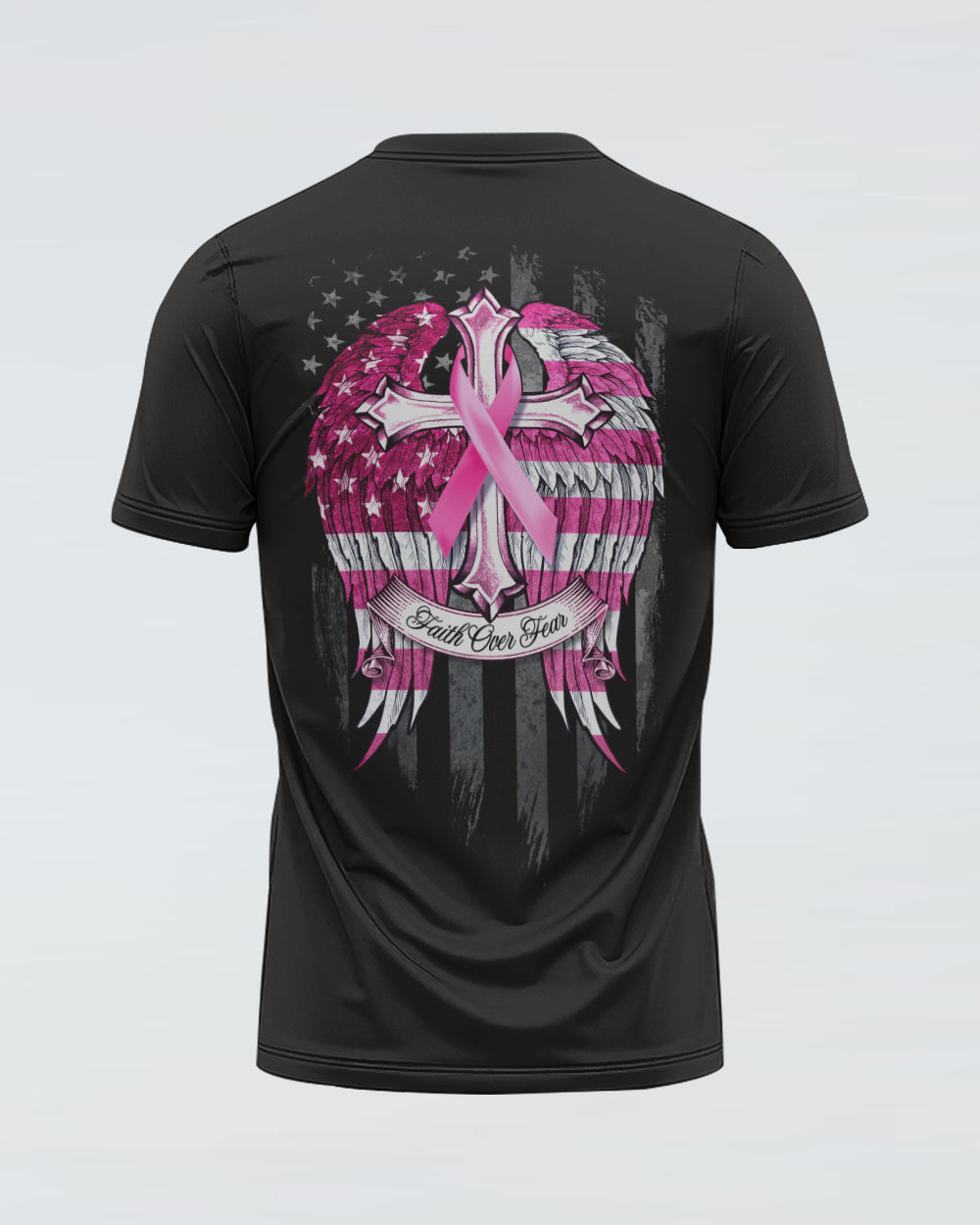Faith Hope Love Pink Flag Wings Women's Breast Cancer Awareness Tshirt