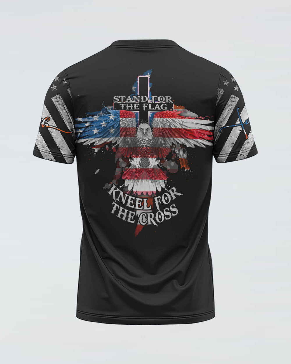 Kneel For The Cross Eagle Flag Watercolor Men's Christian Tshirt
