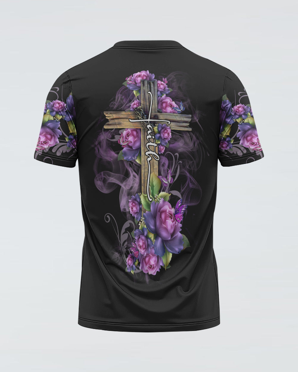 Faith Rose Wood Cross Smoke Women's Christian Tshirt