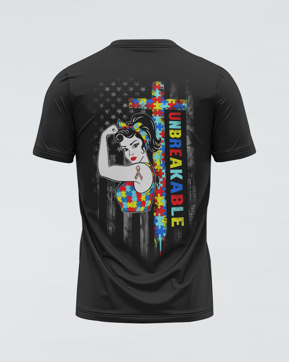 Mom Unbreakable Flag Women's Autism Awareness Tshirt