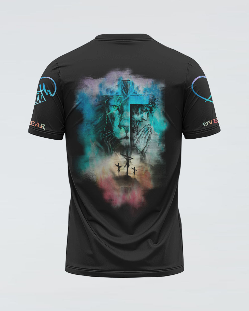 Jesus Lion Cross Colorful Watercolor Women's Christian Tshirt