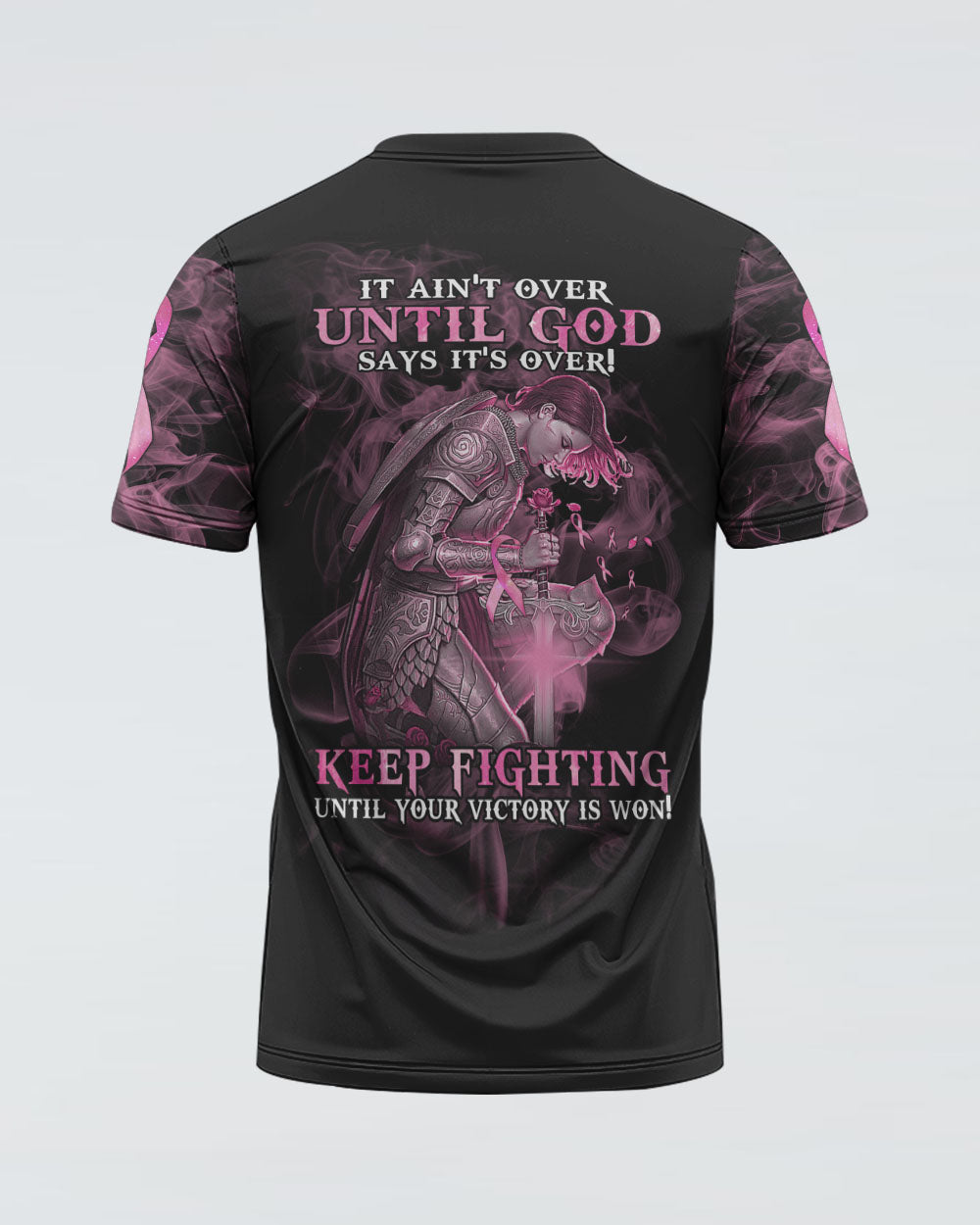 It Ain't Over Until God Says It's Over Women's Breast Cancer Awareness Tshirt