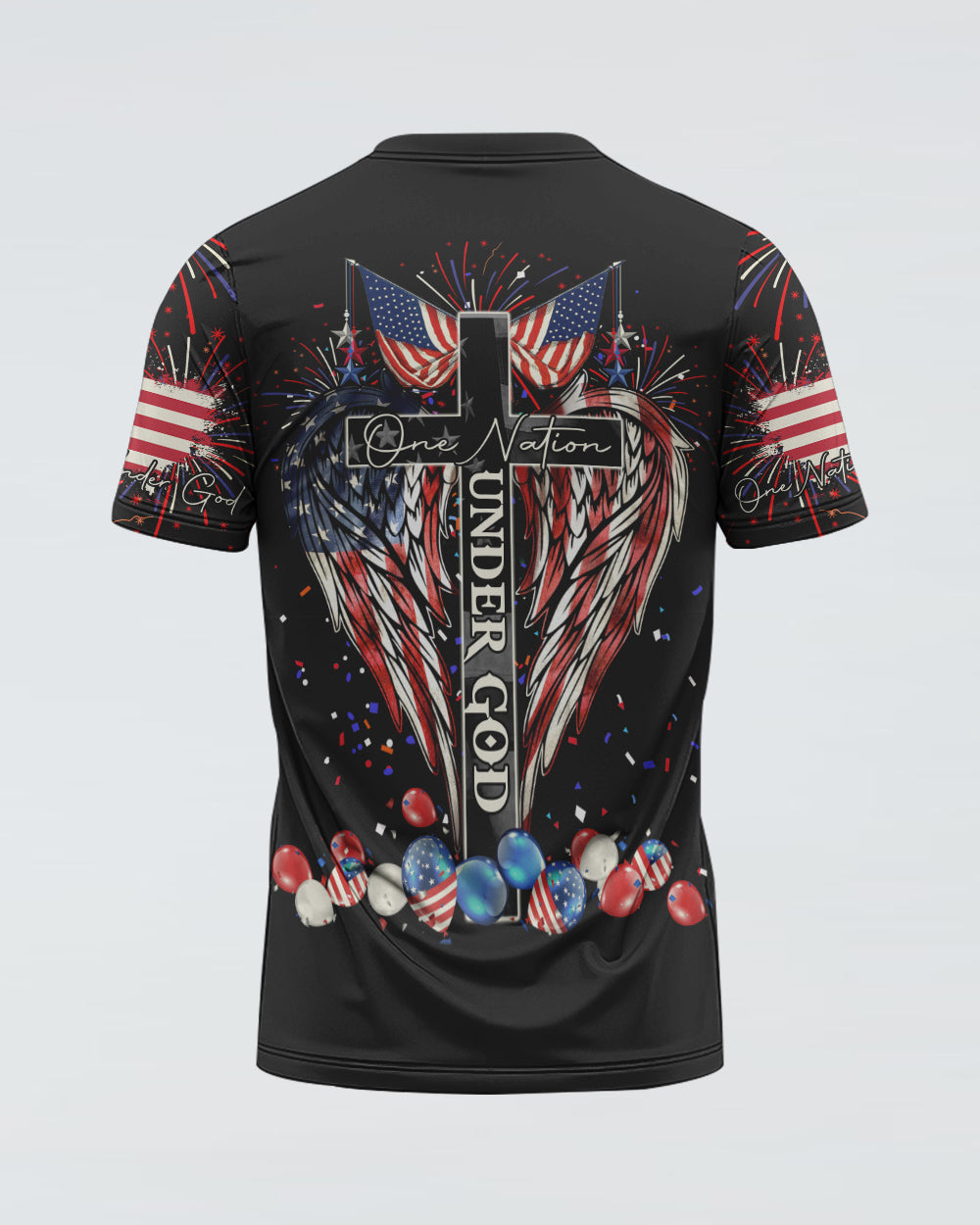 One Nation Under God Cross Wings Independence Day Women's Christian Tshirt
