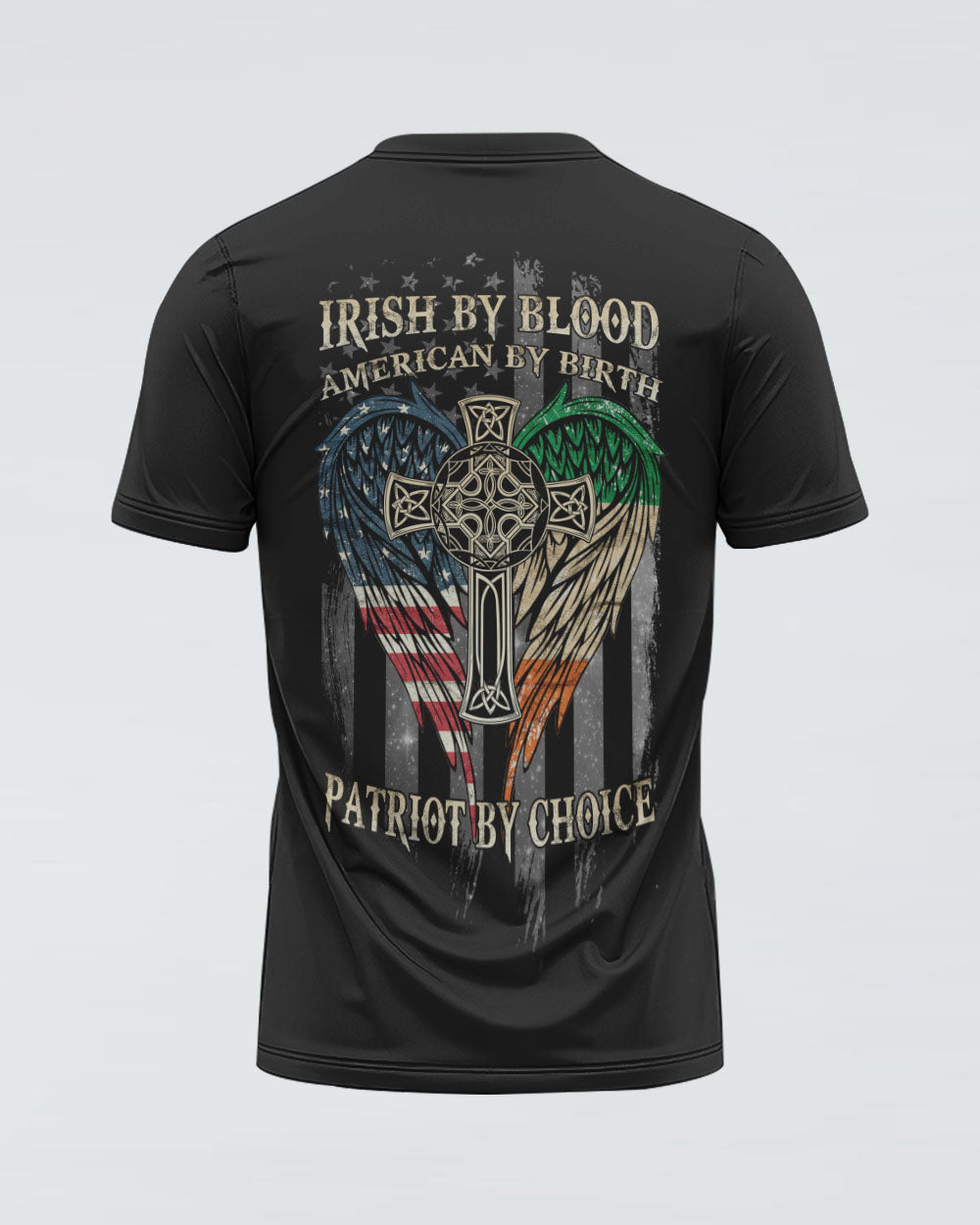 Irish By Blood American By Birth Wings Cross Men's Christian Tshirt
