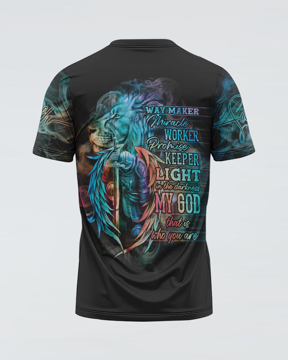 Faith Jesus Lion Warrior Colorful Smoke Women's Christian Tshirt