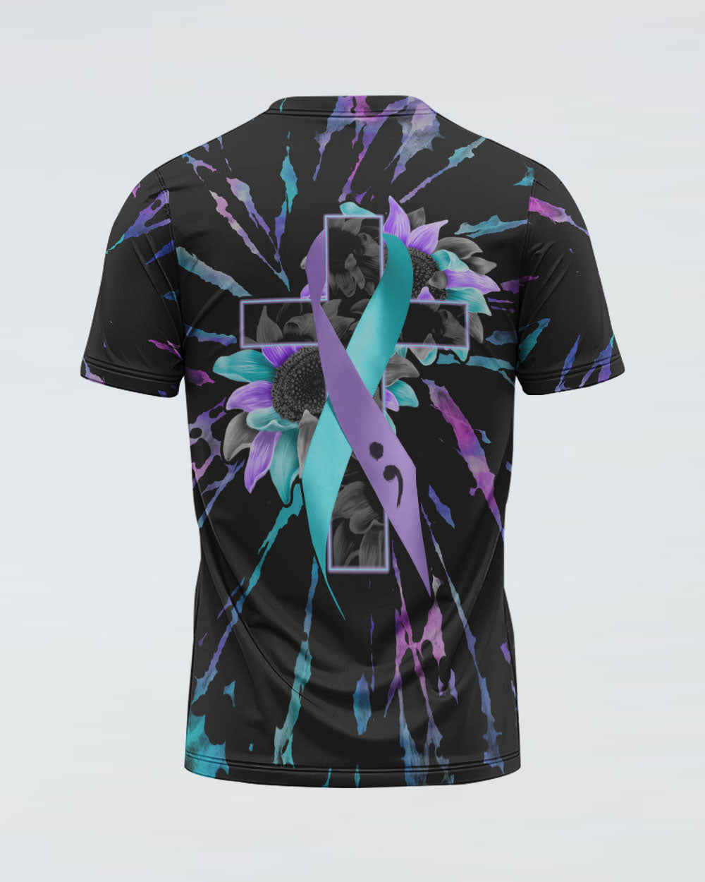 Sunflower Cross Ribbon Tie Dye Women's Suicide Prevention Awareness Tshirt