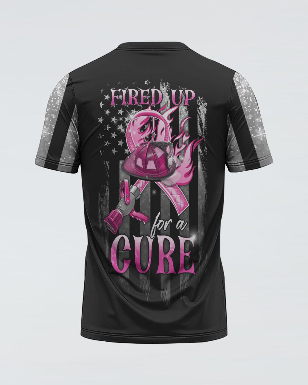 Fired Up For A Cure Flag Women's Breast Cancer Awareness Tshirt