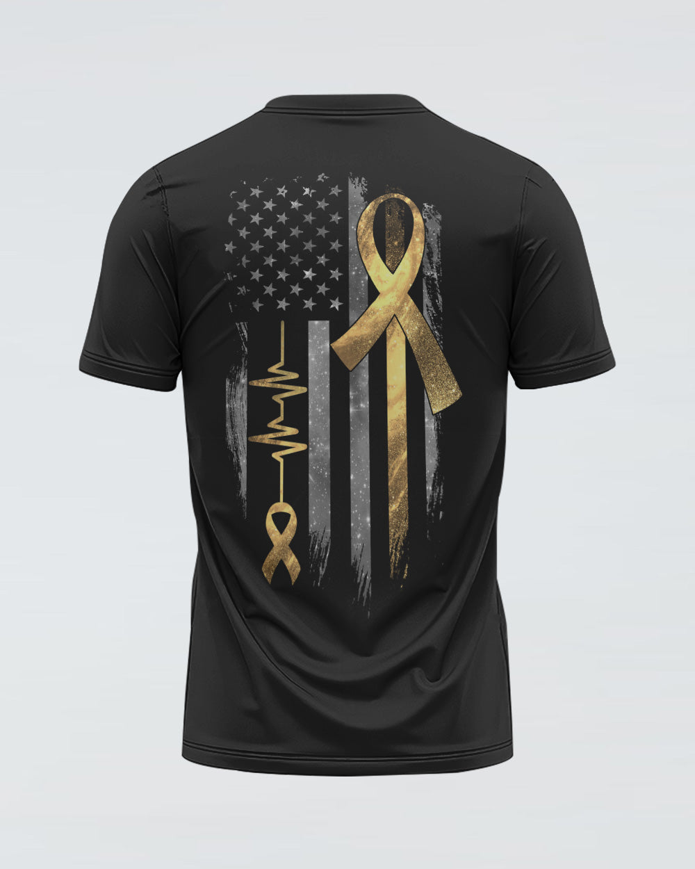 Galaxy Ribbon Heartbeat Flag Women's Childhood Cancer Awareness Tshirt