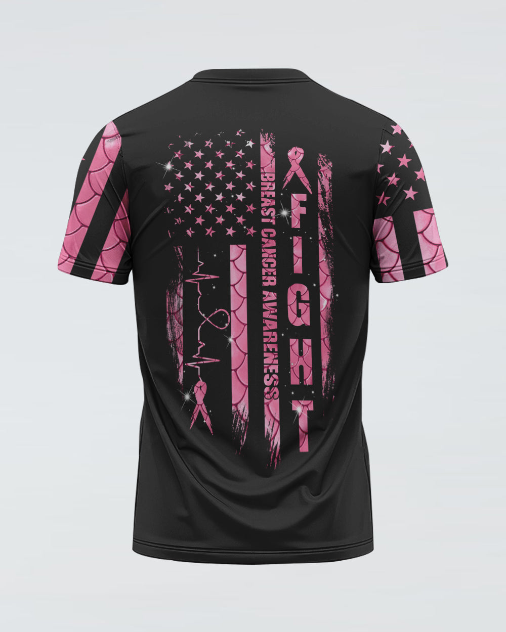 Fight Flag Mermaid Heart Beat Women's Breast Cancer Awareness Tshirt