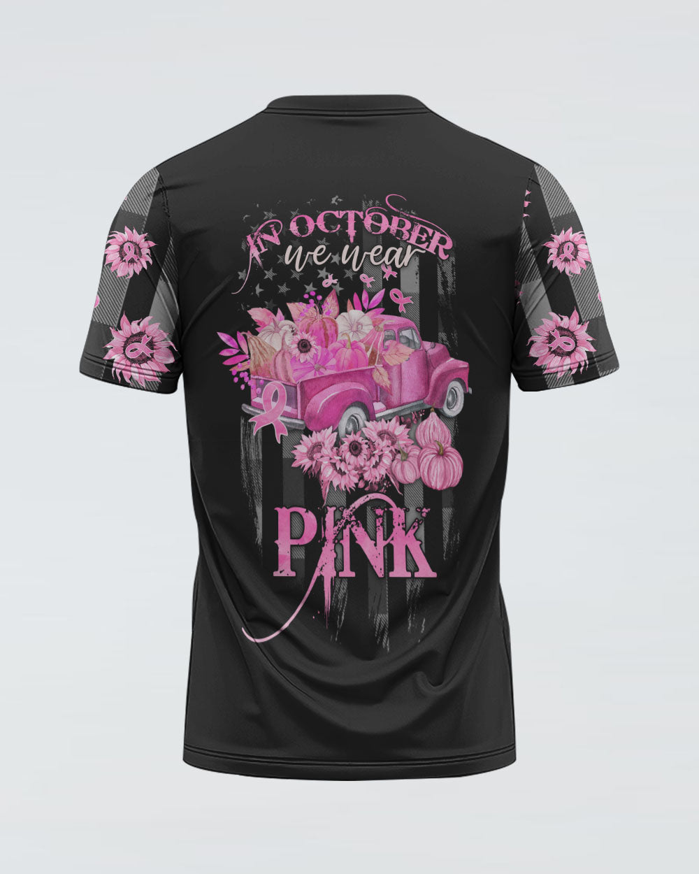 In October We Wear Pink Truck Flag Women's Breast Cancer Awareness Tshirt