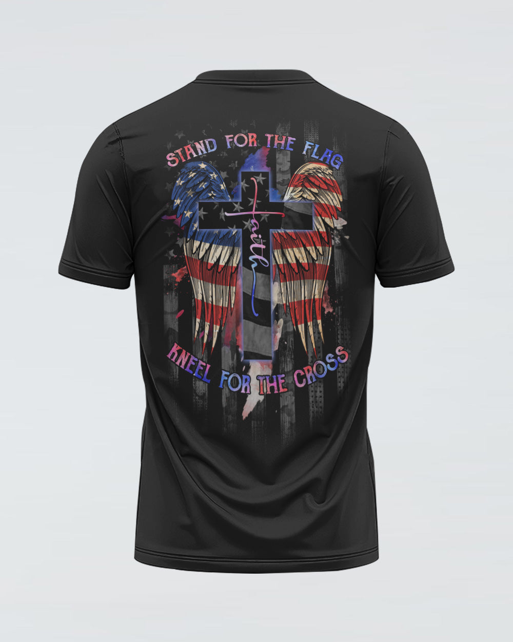 Stand For The Flag Kneel For The Cross America Flag Wings Women's Christian Tshirt