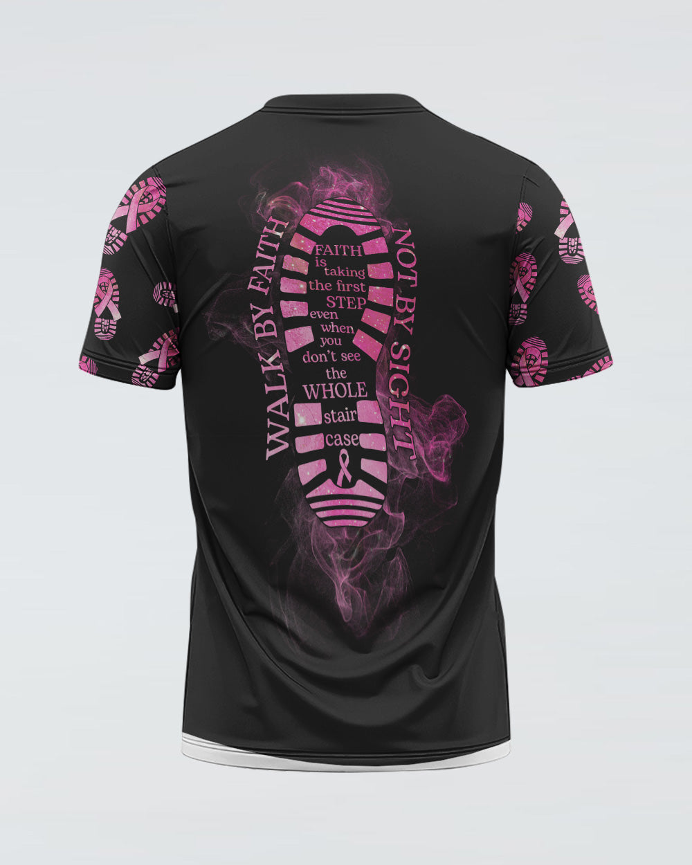 Walk By Faith Not By Sight Smoke Women's Breast Cancer Awareness Tshirt