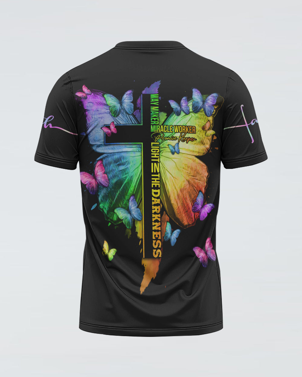 Way Maker Miracle Worker Butterfly Half Cross Text Women's Christian Tshirt