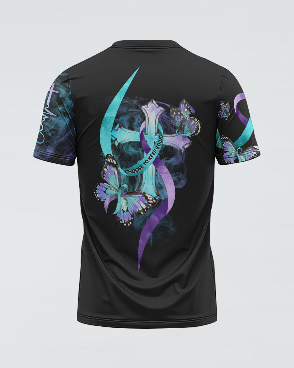 Choose To Keep Going Cross Smoke Butterfly Ribbons Women's Christian Tshirt