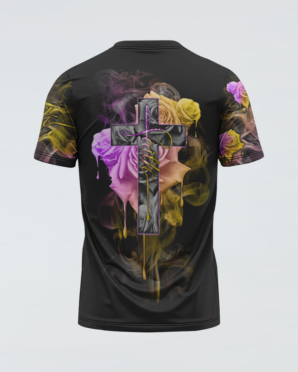 Faith Rose Cross Colorful Smoke Women's Christian Tshirt
