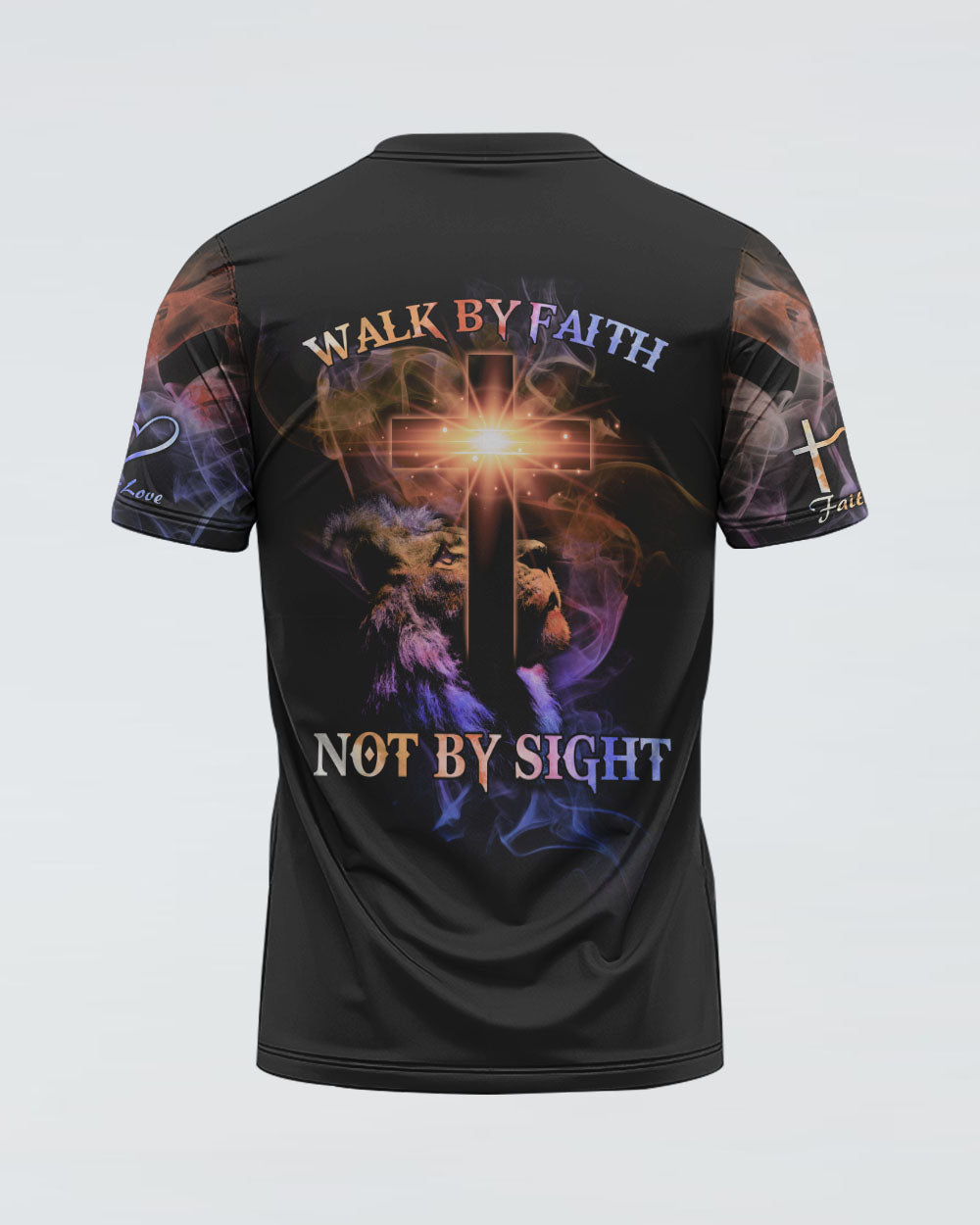 Walk By Faith Not By Sight Lion Cross Women's Christian Tshirt