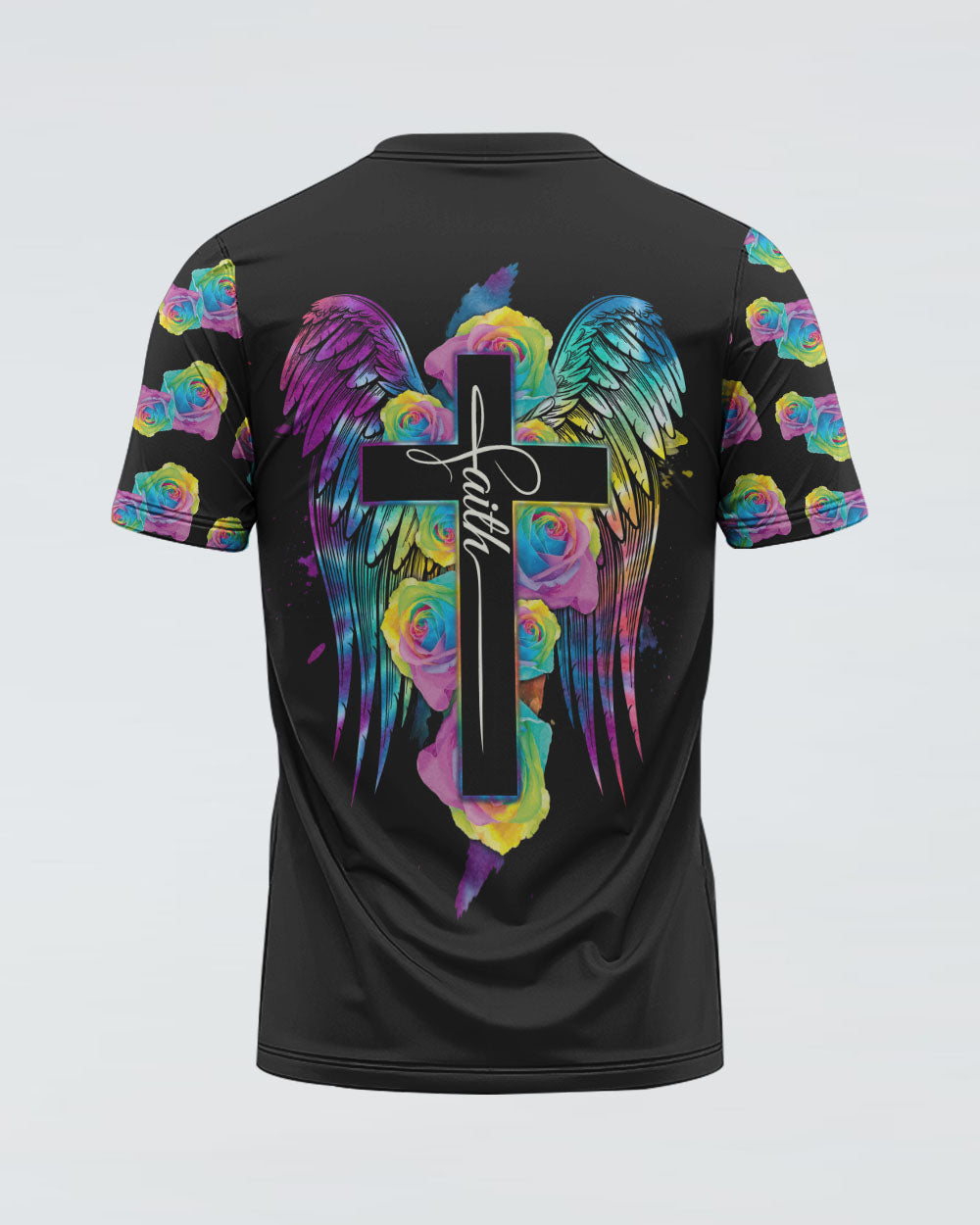 Cross Rose Wings Colorful Women's Christian Tshirt