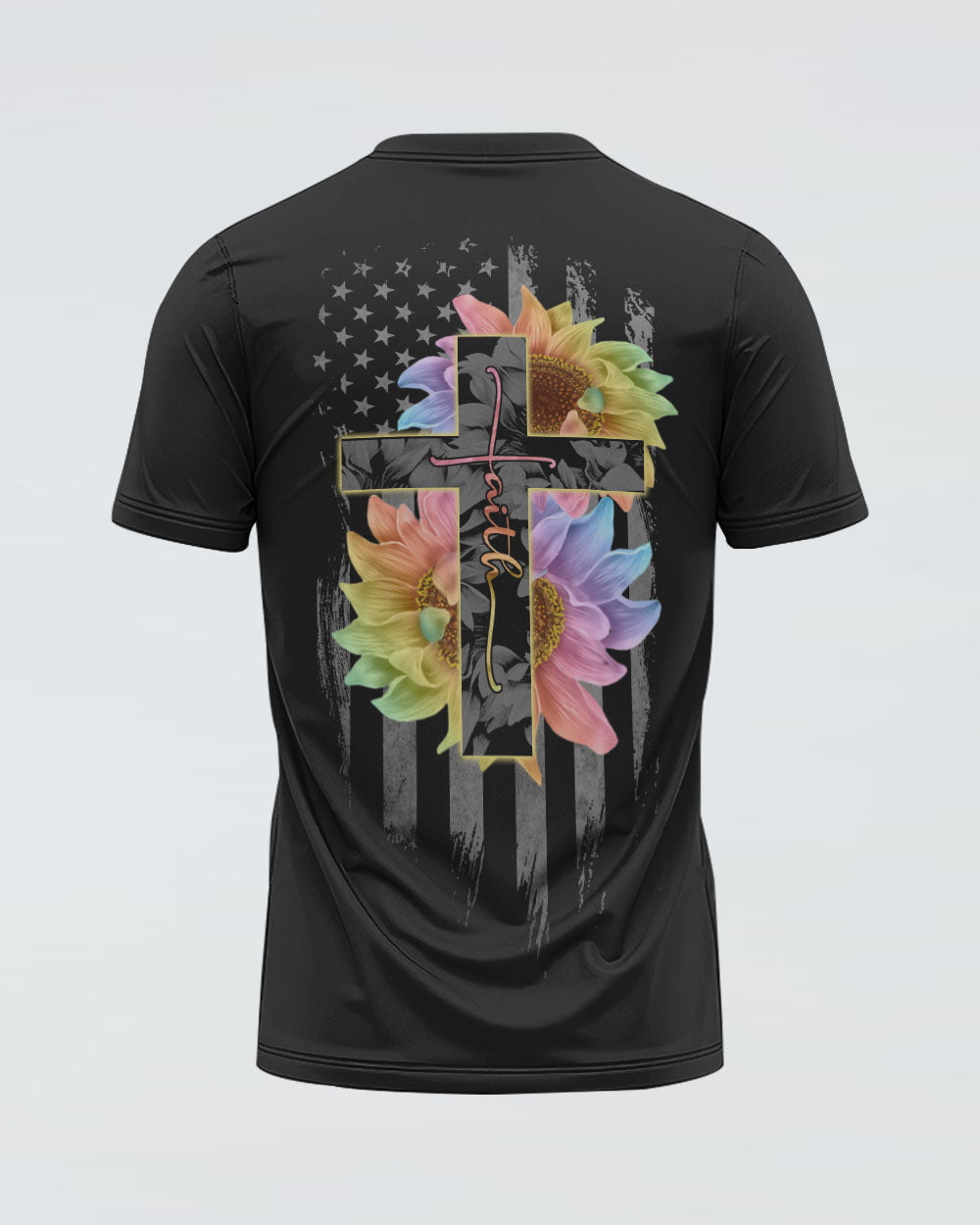 Rainbow Sunflower Cross Faith Flag Women's Christian Tshirt