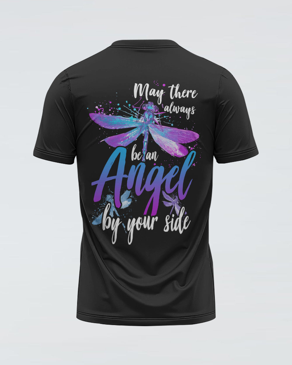 May There Be An Angel By Your Side Dragonfly Watercolor Women's Christian Tshirt