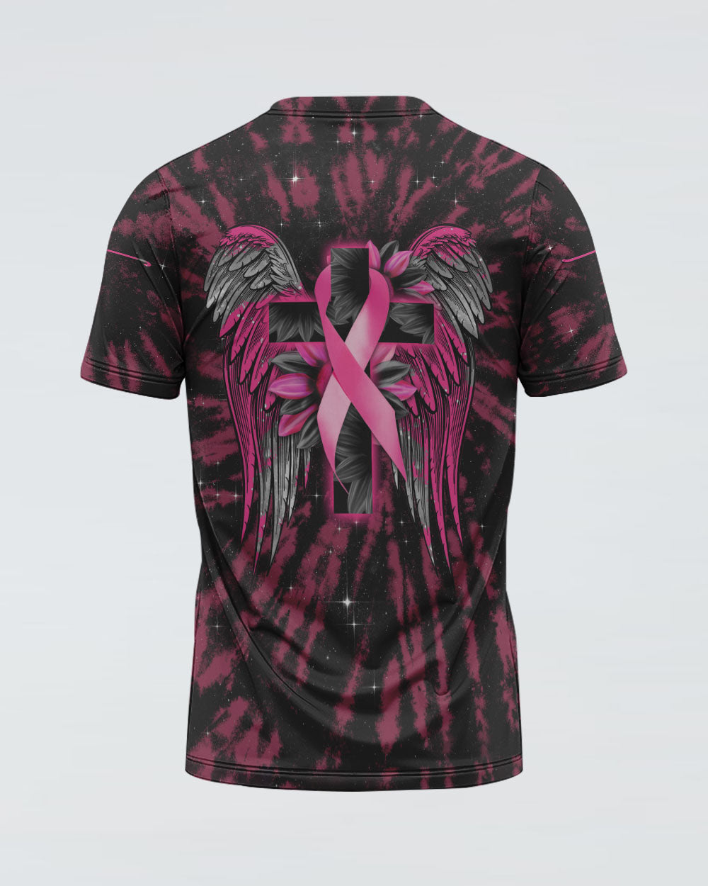 Cross Wing Sunflower Tie Dye Pink Ribbon Women's Breast Cancer Awareness Tshirt